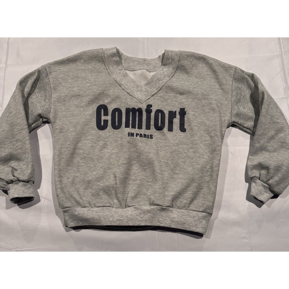 SHEIN Gray 100% Polyester Paris Pullover Sweatshirt S Women